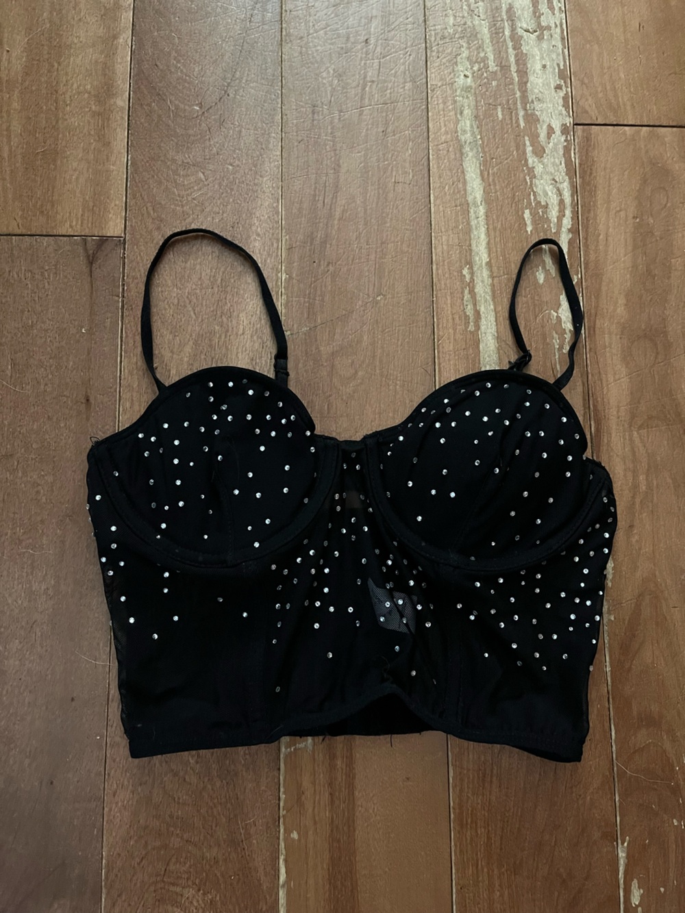 Garage Black Rhinestone Bustier Tank Top